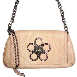 LUELLA Snake Print In Peach Leather Clutch